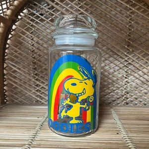 Vintage Snoopy Peanuts Glass Jar w/ Lid